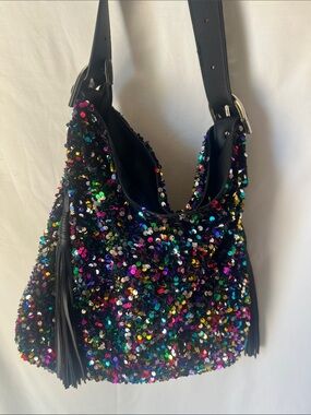 New Never Worn/Use Large Sequin Multi-Color Shoulder Bag with Black Buckle Strap